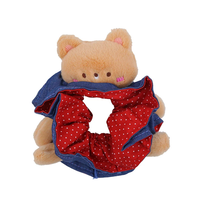 Fashion Animals Bear Polka Dot Scrunchies for Baby Girls Cute Sweet Hair Ties for Kids Children Hair Accessories in Stock