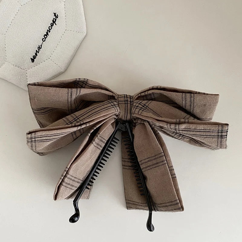 Women New Design Plaid Bow Banana Clips Fashion Stylish Elegant Customized in Stock Bulk Order Hairpins Accessories for Holiday