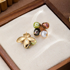 Women Green Brown Square Shape Freshwater Pearl S925 Silver 18k Gold-plated Stud Earring Fashion Vintage in Stock Daily Jewelry