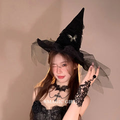 Women Halloween Party Black Tulle Large Hair Clips Hat Fashion Beauty Elegant Customized Bulk Order in Stock Hairpins Accessory