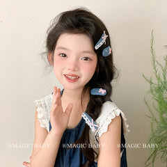 Kids Blue Bowknot Rhinestone Small Snap Clips Glitter Sweet Cute Fashion Wholesale in Stock Hairpins Accessories for Children