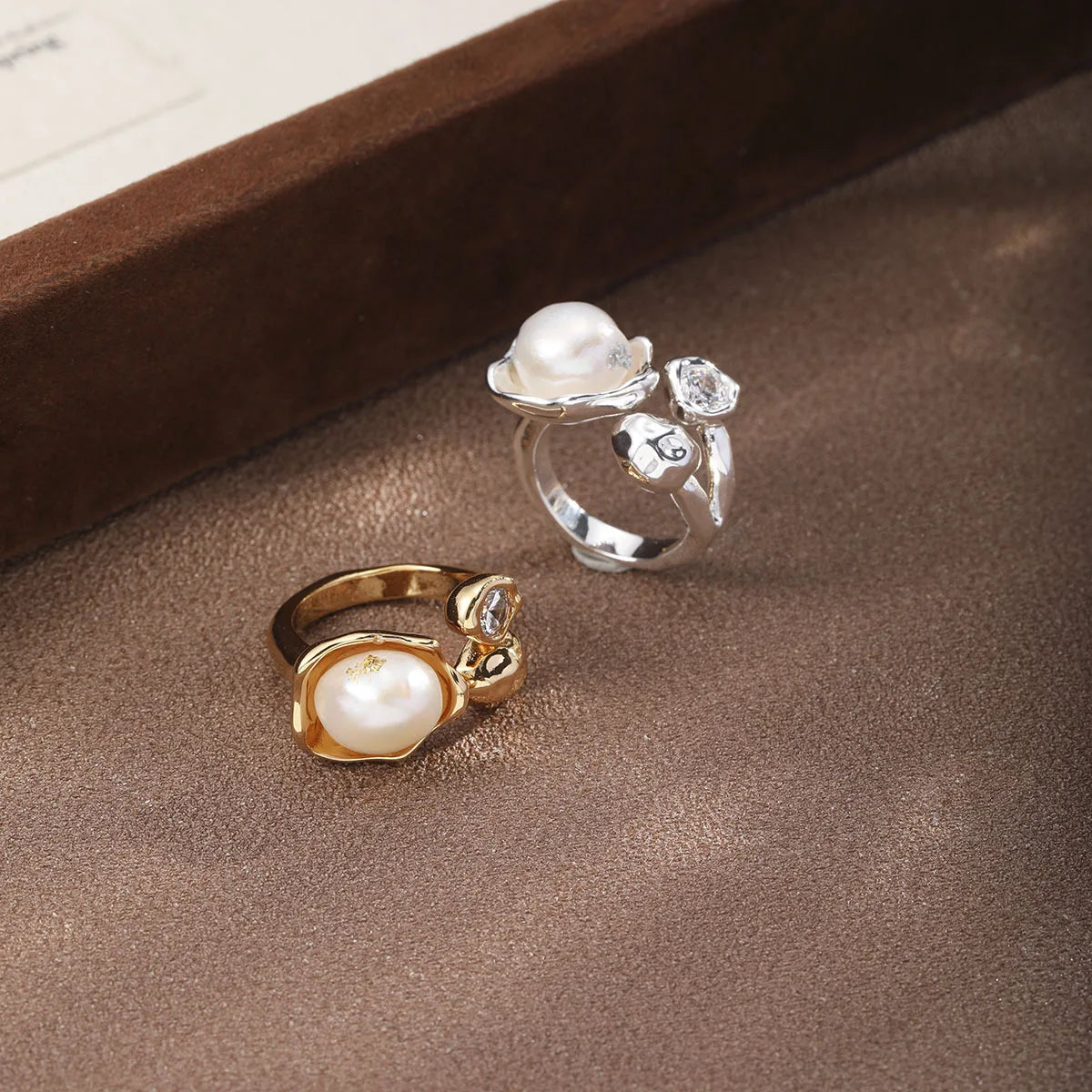 Fashion Simple Baroque Pearl White Zircon Rings for Girls Sweet White K Plated Jewelry for Women Ladies Wholesale China Factory