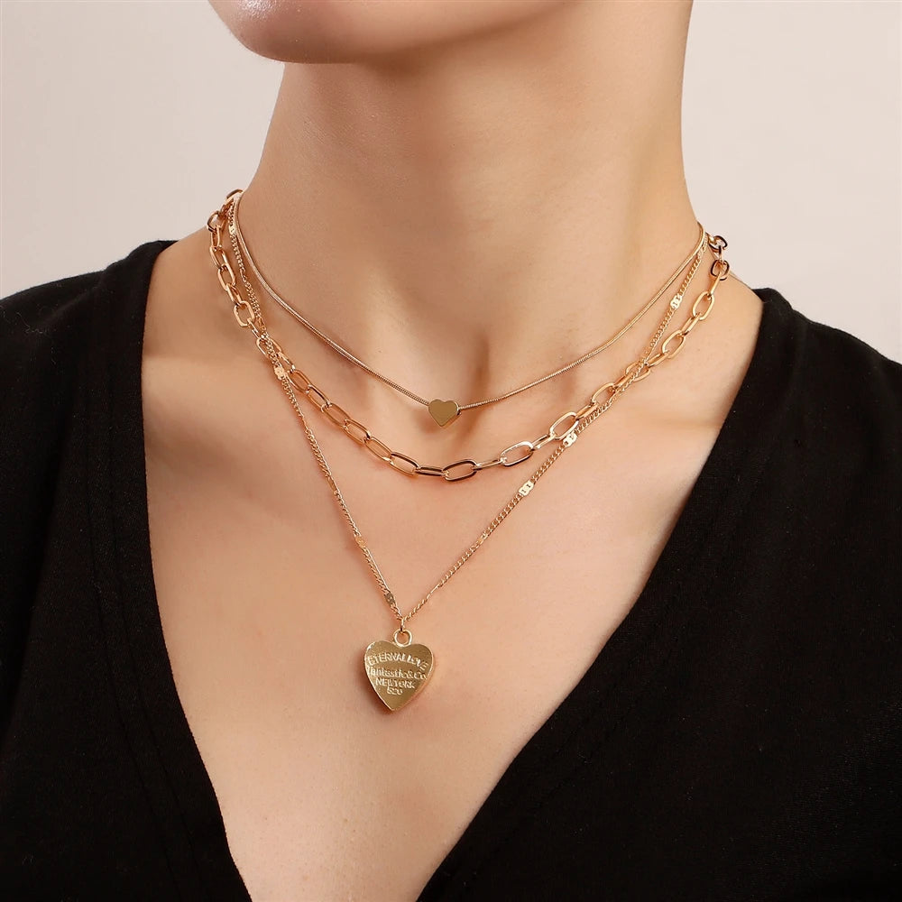 Fashion Sweet Heart Shaped Layered Wearing Necklaces for Girls Spicy Glamorous Jewelry for Women Ladies Accessories Wholesale