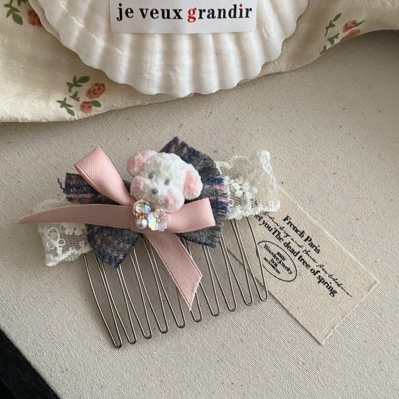Korean-style Cute Dog Bow Scrunchie Girlish Lace Banana Clip Headband Gentle Sweet Casual Hair Clips for Women Hair Accessories