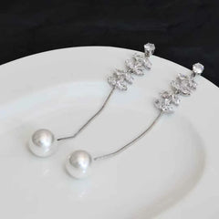 Women Small Rhinestone Imitation Pearl Flower Decorative Small Drop Earring Fashion Elegant Glitter Bulk Daily Jewelry Accessory
