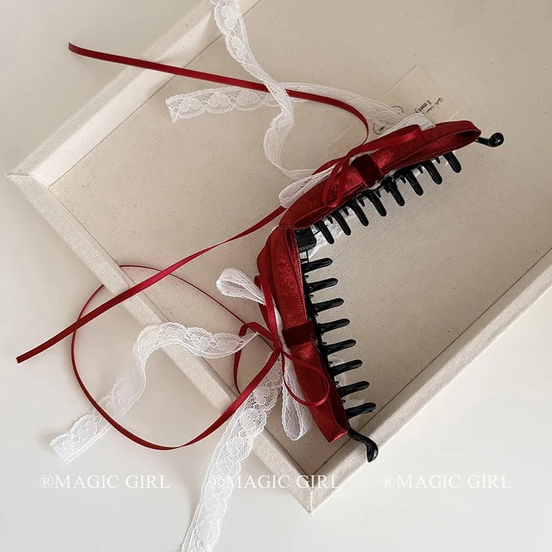 Fashion Ribbon Bowknot New Year Hair Clips for Girls Sweet Elegant Cute Banana Clips for Women Ladies Hair Accessories in Stock