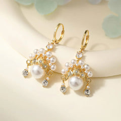 Vintage Chinese Style Art Deco Imitation Pearl Drop Earrings for Girls Elegant Sweet Jewelry for Women Ladies Accessories