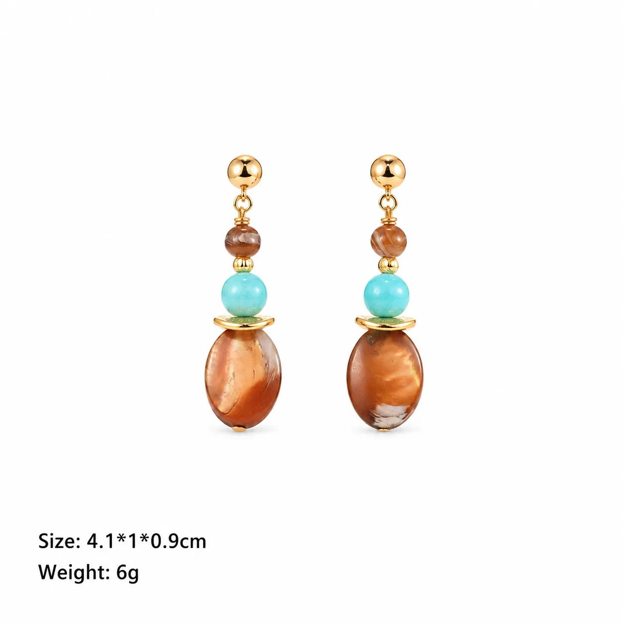 Fashion Abalone Shell Turquoise S925 Silver Drop Earrings for Girls Elegant Boho 18K Gold Plated Jewelry for Women Ladies