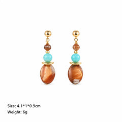 Fashion Abalone Shell Turquoise S925 Silver Drop Earrings for Girls Elegant Boho 18K Gold Plated Jewelry for Women Ladies