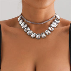 Fashion Glitter Rhinestone Necklaces for Girls Layered Wearing Elegant Glamorous Jewelry Sets Suits for Women Ladies Accessories