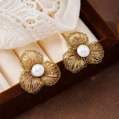 Fashion Copper Wire Crochet Flower Artisan Work Stud Earrings for Girls Sweet Jewelry for Women Ladies Wholesale China Factory