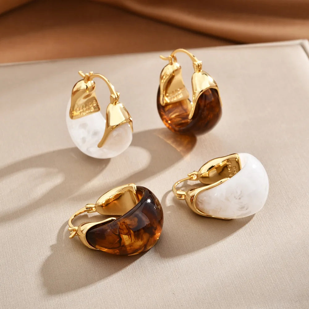 Resin U-shaped Earrings Women Vintage Simple Fashion Hoop Earrings Luxury High-end Elegant Earrings Maillard Style Autumn Winter
