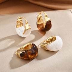 Resin U-shaped Earrings Women Vintage Simple Fashion Hoop Earrings Luxury High-end Elegant Earrings Maillard Style Autumn Winter