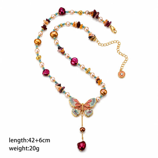 Female Freshwater Pearl 18k Gold-plated Stone Butterfly Necklace Charms Dainty Glamorous Factory Price in Stock  Party Jewelry
