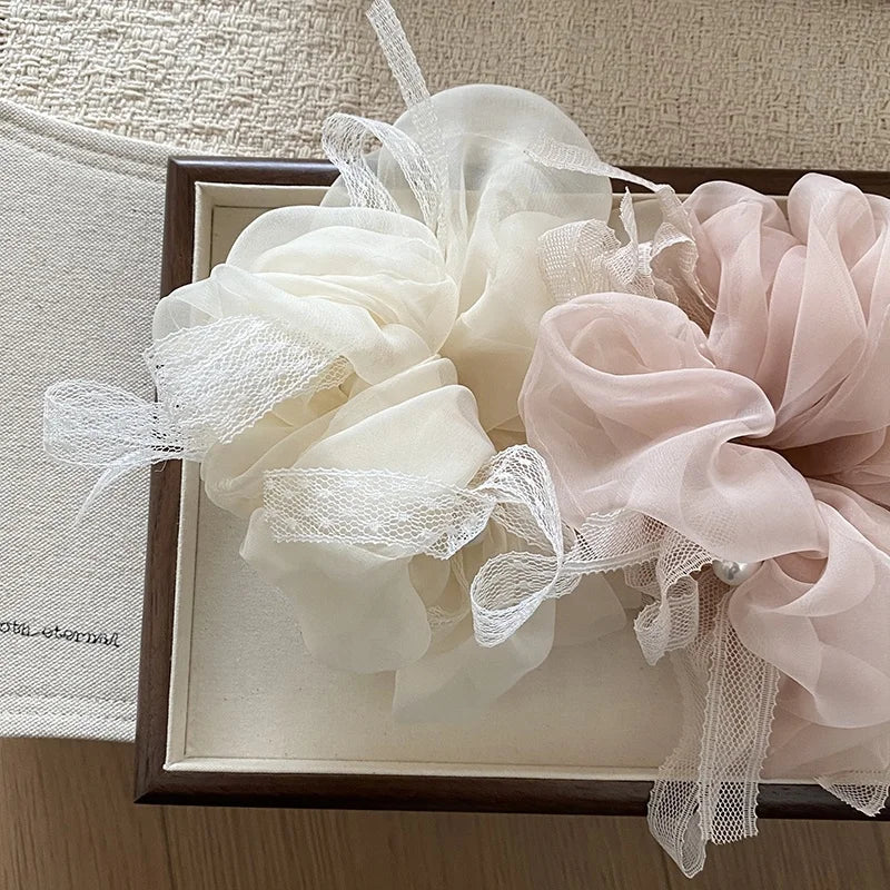 Fashion Elegant Ribbon Sweet Scrunchies for Girls Trendy French Style Hair Ties for Women Ladies Hair Accessories in Stock
