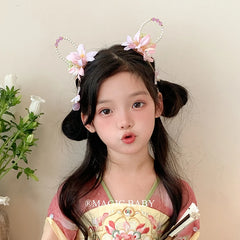 Vintage Chinese Style Rabbit Imitation Pearl Hair Clips for Baby Girls Festival Sweet Alligators for Kids Hair Accessories
