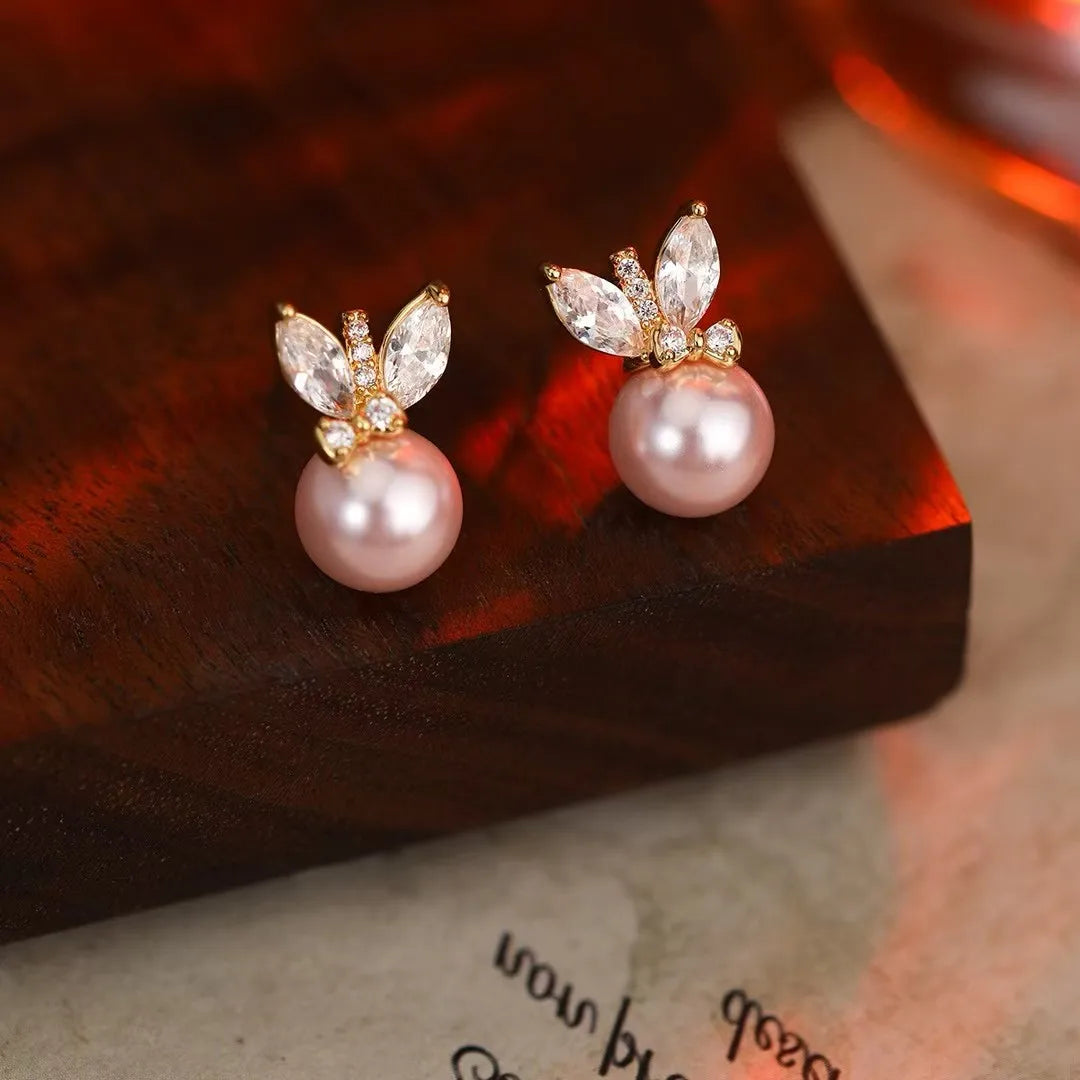 Women Pink Yellow Imitation Pearl Earring Fashion Elegant Graceful High Quality Lightweight Wholesale Daily Jewelry Accessories