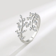 Simple Zircon-encrusted Leaf Branch Rings Women's Fashionable Trendy Opening Index Finger Ring Accessories Wholesale Hot Mujer