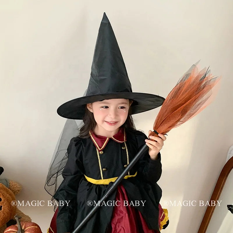 Halloween Witch Hat Pumpkin Bow Rose Elegant Gothic Headwear for Baby Girls Spooky Party Costume Accessories Vintage Style Decor