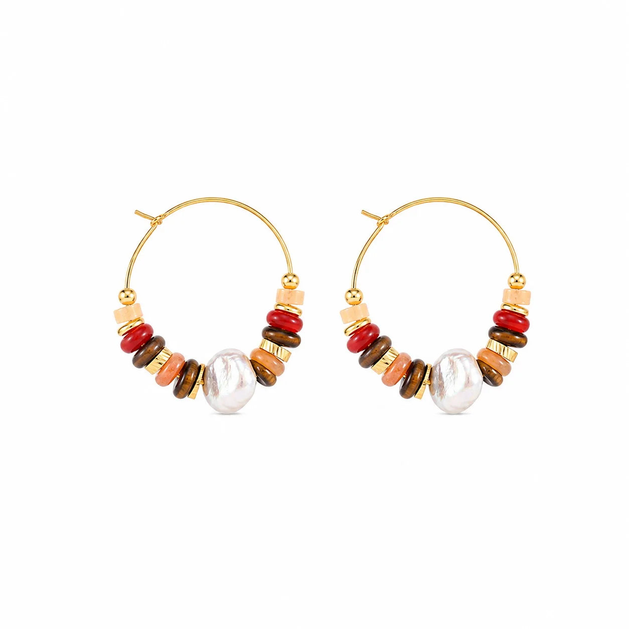 Fashion Natural Stone Baroque Pearl Tiger Eye Stone Hoop Earrings for Girls Sweet Jewelry for Women Ladies Wholesale Bulk