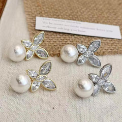 Girls Bow Imitation Pearl Rhinestone Small Drop Earring Elegant Graceful Affordable Lightweight Bulk Jewelry Accessory for Daily