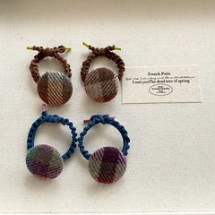 Fashion French Style Button Plaid Scrunchies for Baby Girls High Elastic Hair Ties for Kids Children Hair Accessories in Stock