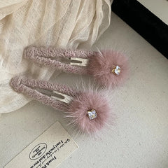 Female Pink Fur New Design Small Snap Clips Fashion Sweet Elegant in Stock Bulk Hair Clips Accessories for Women Daily Causal