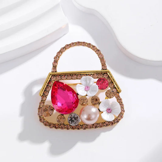 Fashion Elegant Sweet Bags Trendy Stylish Brooches for Girls Cute Rhinestone Glitter Pins Jewelry for Women Ladies Accessories