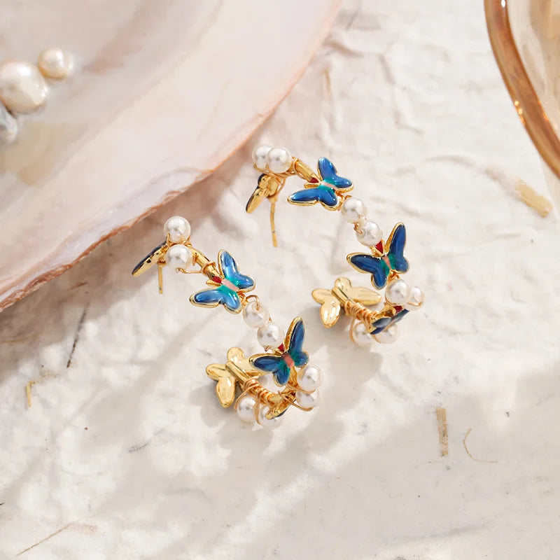 Fashion Flower Copper 18K Gold Plated Hoop Earrings for Girls Sweet Butterfly Jewelry for Women Ladies Wholesale China Supplier