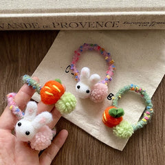 Sweet Cute Animals Rabbit Carrots Hair Ties for Baby Girls Kawaii High Elastic Scrunchies for Kids Children Hair Accessories