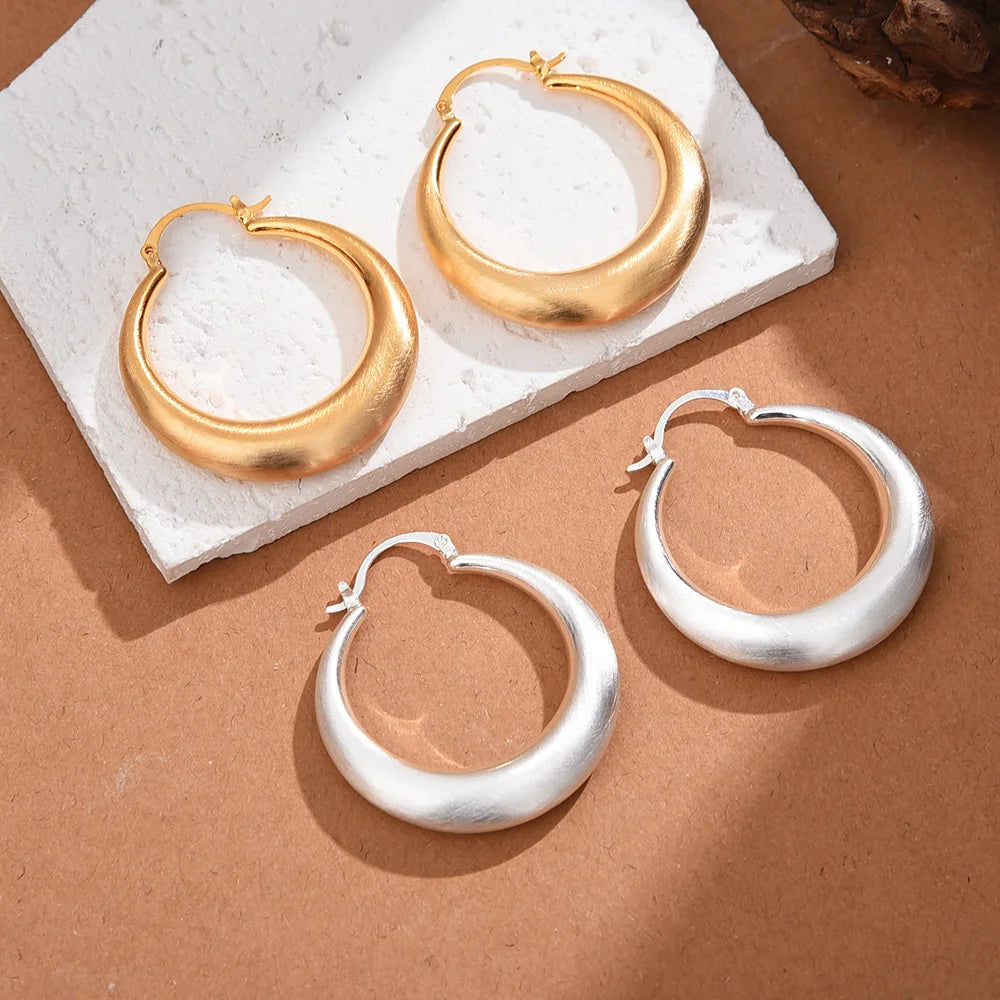 Gold and Silver Brushed Circular Hoop Earrings Solid Colors Simple Ear Buckles Fashionable Elegant Casual Ear Accessories Bulk