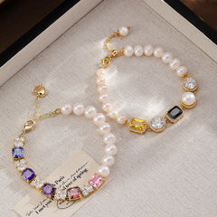 Fashion Freshwater Pearl Cubic Zirconia Glitter Bracelets for Girls Sweet Classic Jewelry for Women Ladies Wholesale Bulk