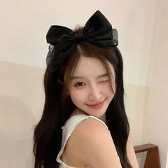 Classic Black Princess Style Headband with Big Bowknot Solid Color Preppy Sweet Elegant Hair Accessories for Girls and Women