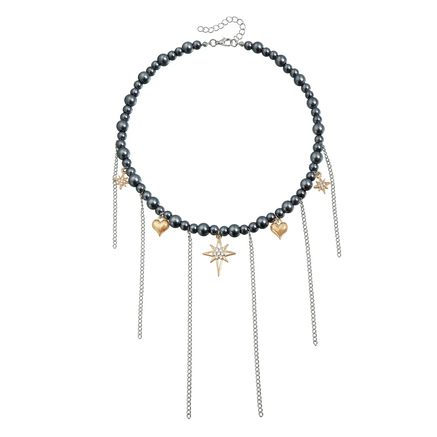 Fashion Beads Heart Link Tassel Necklaces for Girls Sweet Spicy Elegant Punk Y2K OOTD Jewelry for Women Ladies Accessories
