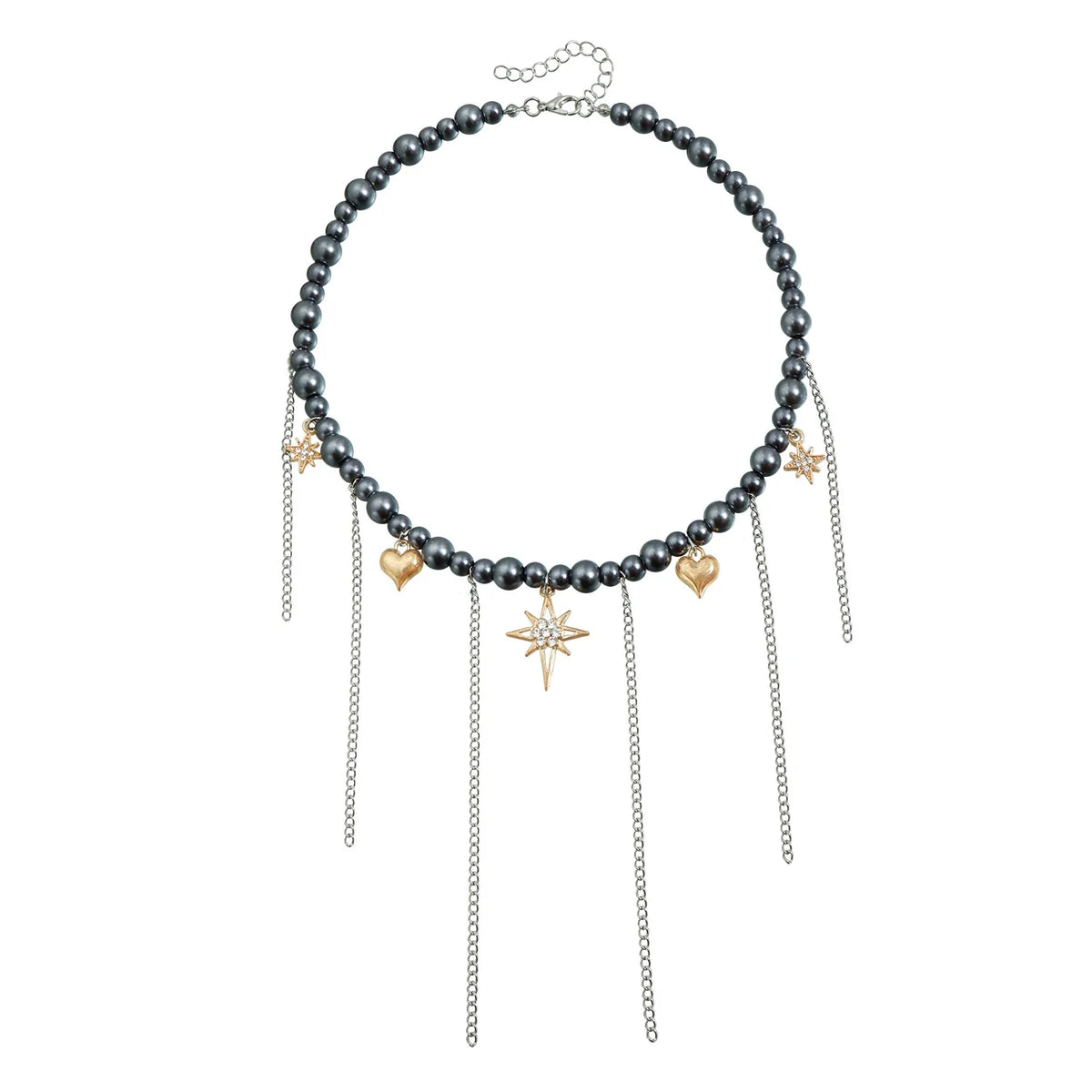 Fashion Beads Heart Link Tassel Necklaces for Girls Sweet Spicy Elegant Punk Y2K OOTD Jewelry for Women Ladies Accessories