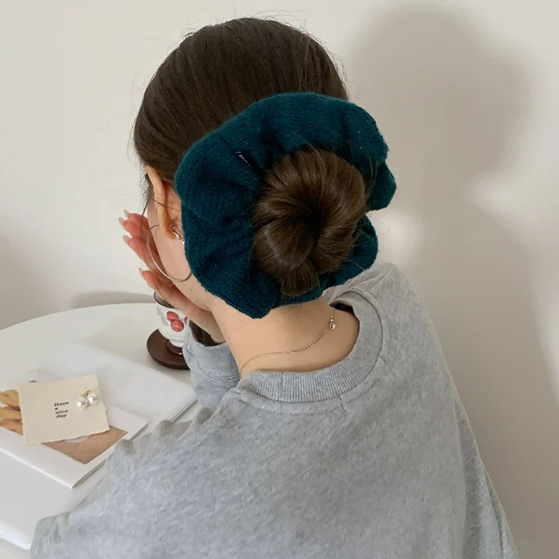 Women Solid Color High Elastic X-Large Hair Ties Fashion Elegant Autumn Winter Warm Bulk in Stock Ponytail Scrunchies for Female