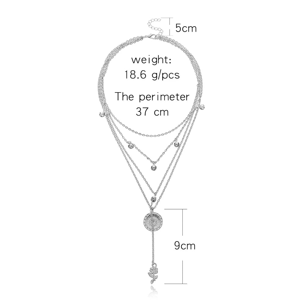 Fashion Trendy Flowers Floral Layered Wearing Necklaces for Girls Elegant Glamorous Sweet Jewelry for Women Ladies Accessories