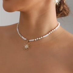 Fashion Simple Beads Sun Sweet Necklaces for Girls Trendy Elegant Earrings Jewelry Suits Sets for Women Ladies Accessories