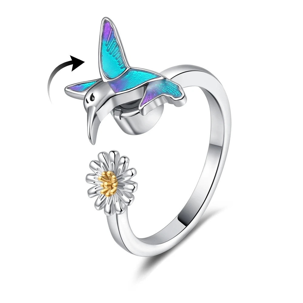 Best Seller Hummingbird Rotating Rings Color Enamel Fashionable Niche Design Iridesy Daisy Exquisite Ring Accessories Wholesale