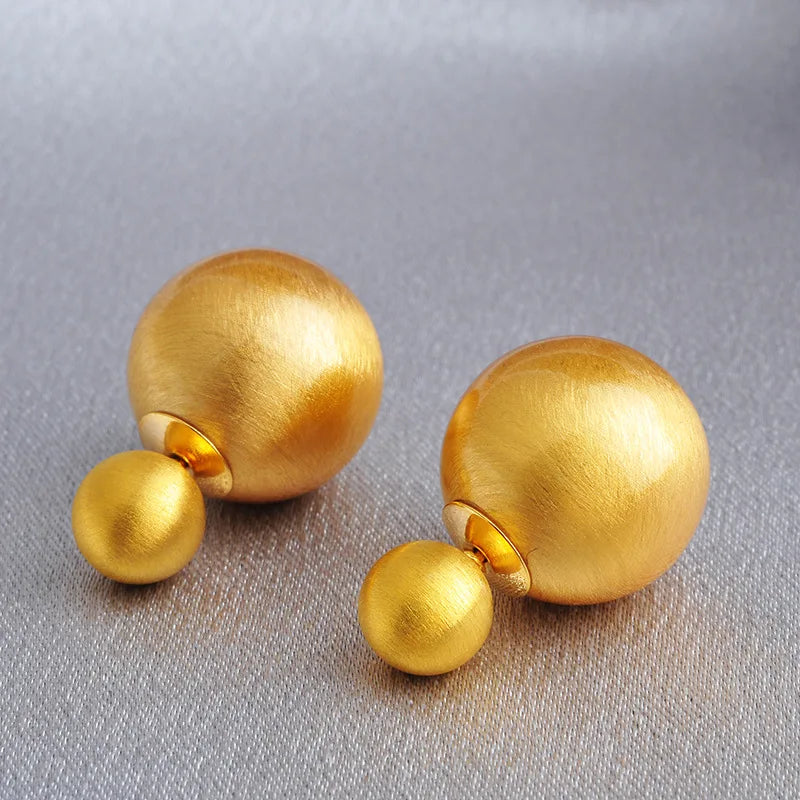Metal Brushed Double Ball Stud Earrings Women Fashion High-end Personalized Earrings European and American Ear Accessories Bulk