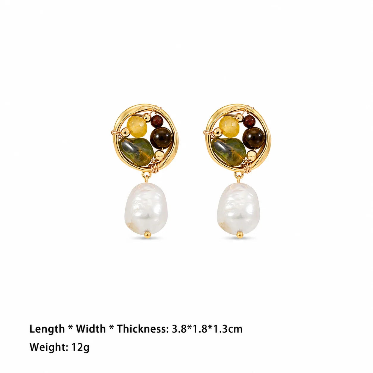 Fashion S925 Silver Baroque Pearl African Turquoise Red Agate Tiger Eye Stone Natural 18K Gold Plated Drop Earrings Jewelry