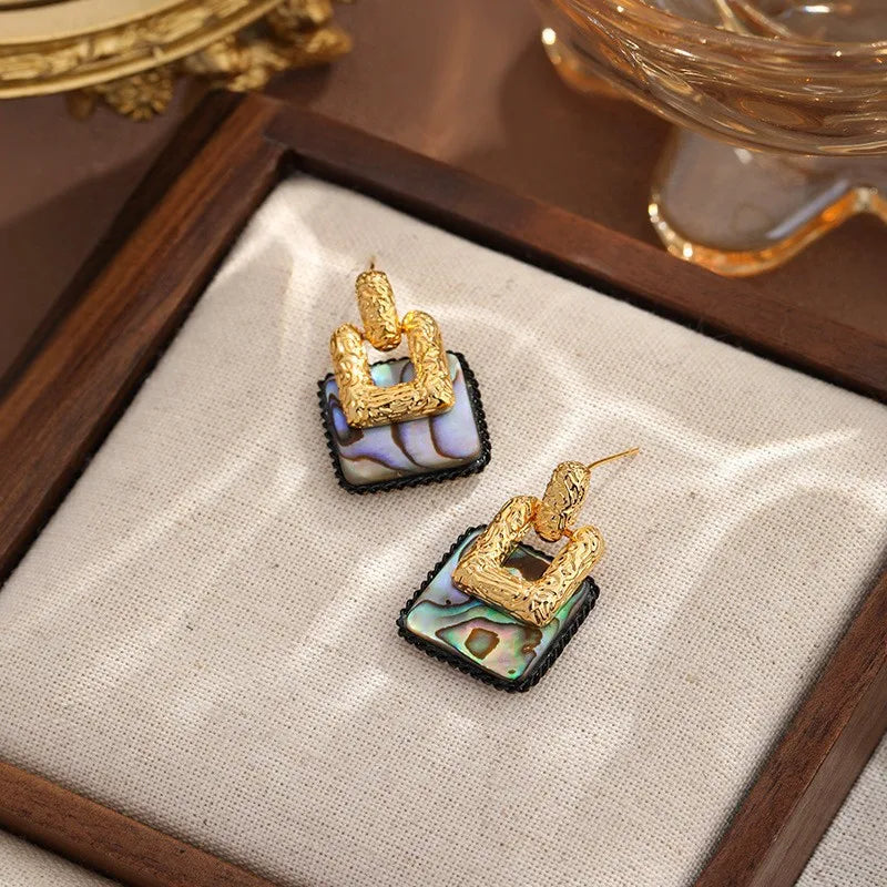Fashion Abalone Shell Copper 18K Gold Plated S925 Silver Drop Earrings for Girls Trendy Jewelry for Women Ladies Wholesale Bulk