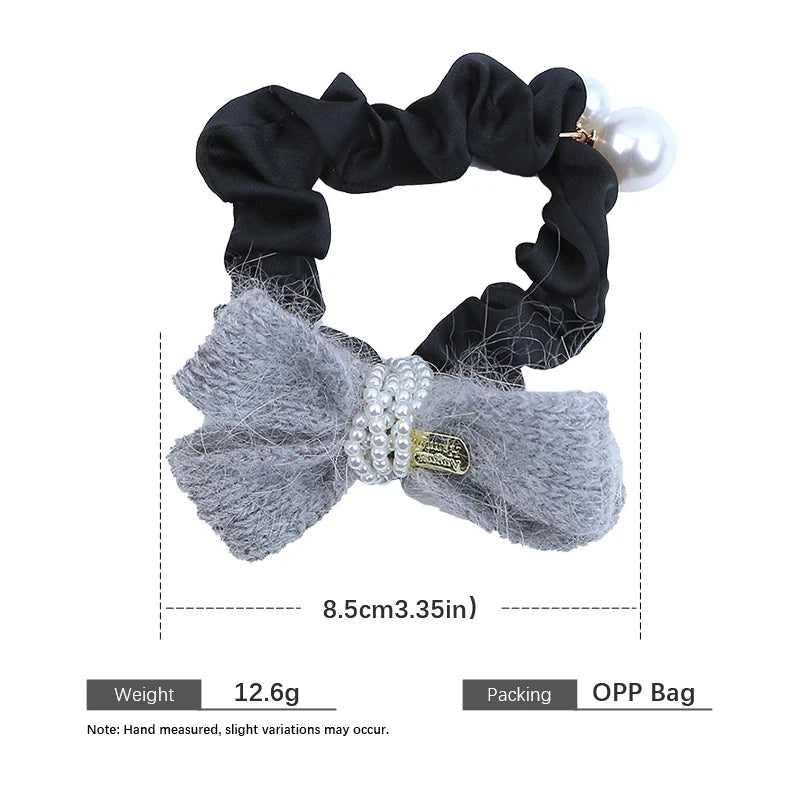 Elegant French Style Imitation Pearl Bowknot Scrunchies for Girls Sweet Cute Hair Ties for Women Ladies Hair Accessories Chic