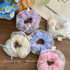Girly Aesthetic Simple Solid Color Bowknot Large Scrunchies Fashion Sweet Elegant Ponytail Holder Hair Ties Accessories for Kids
