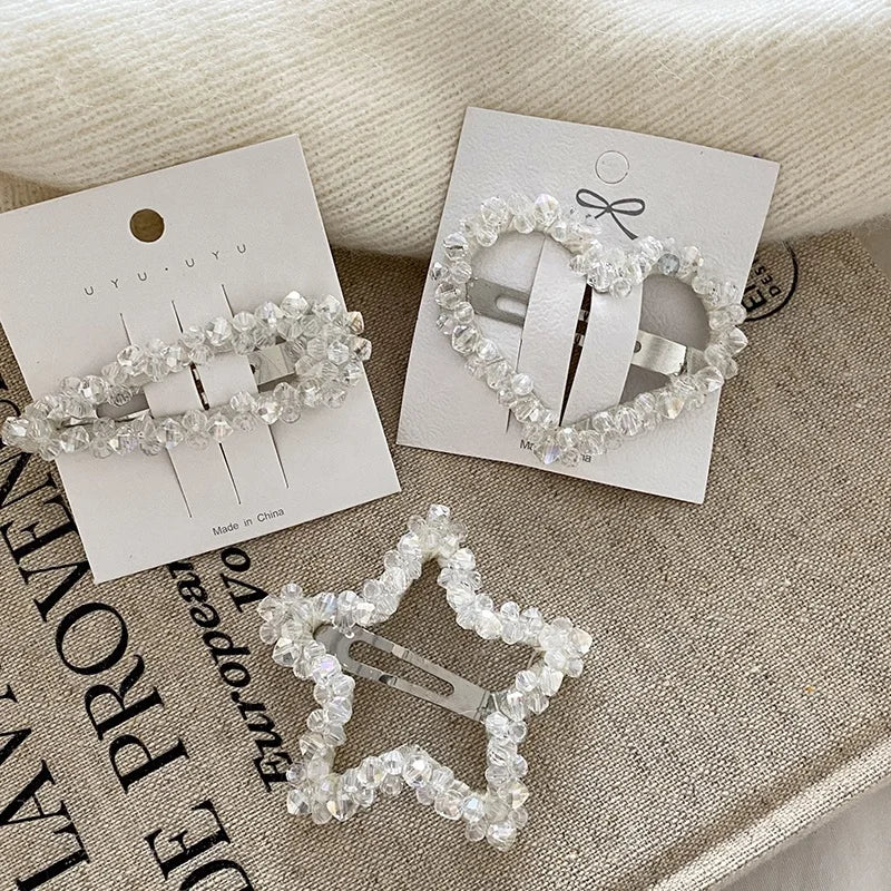 Fashion Luxurious Heart Star Glitter Hair Clips for Girls Elegant Sweet Snap Clips for Women Ladies Hair Accessories Chic