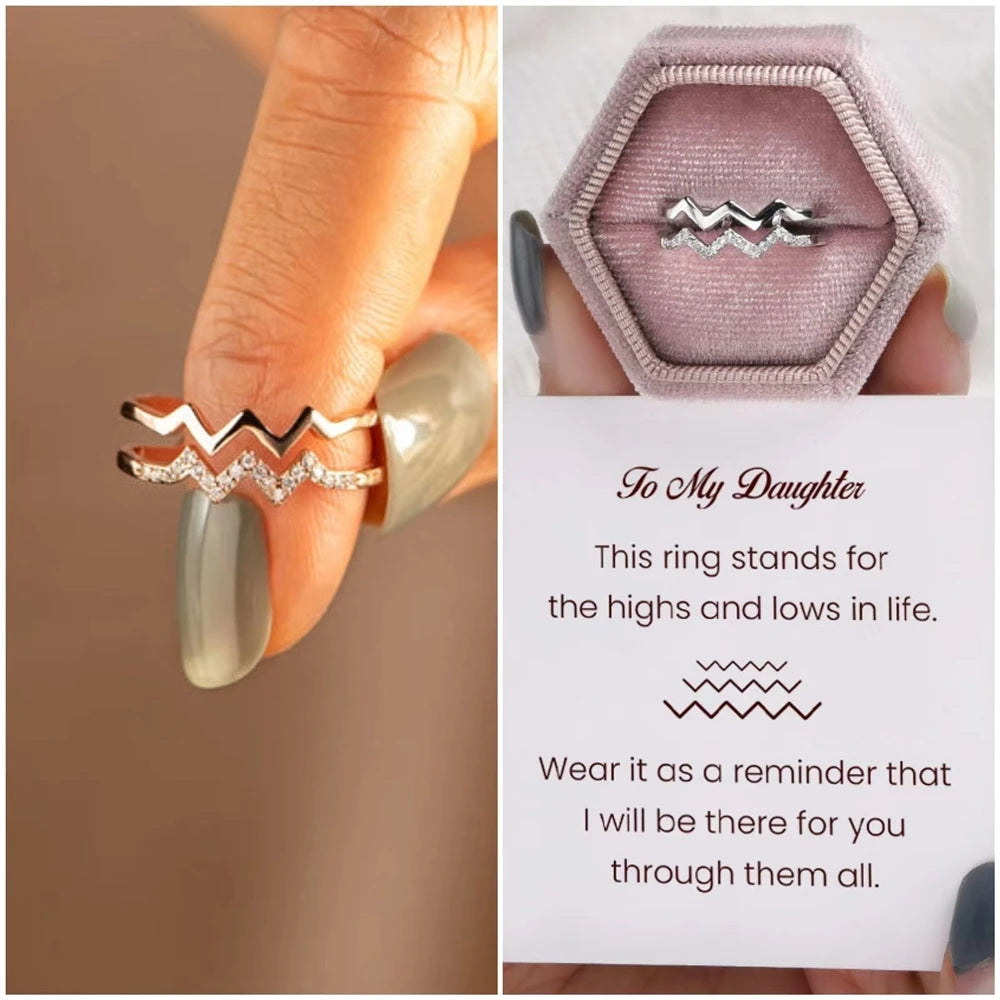 Trendy Double-layer Rings Solid Colors Zircon-encrusted Wavy Line Ring Japanese and Korean Style Simple Elegant Women Jewelry