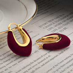 Fashion Flocking Ear Buckles Geometric Solid Colors Ankela Red Earrings Light Luxury High-end Retro Earrings Women Autumn Winter