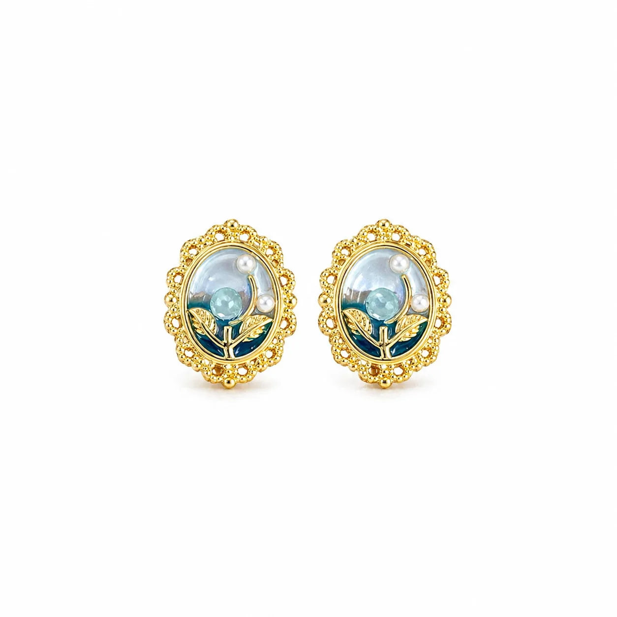 Women S925 Silver 18k Gold-plated Natural Stone Hand-Painted Drip Glaze Stud Earring Elegant Fashion Jewelry for Female Daily
