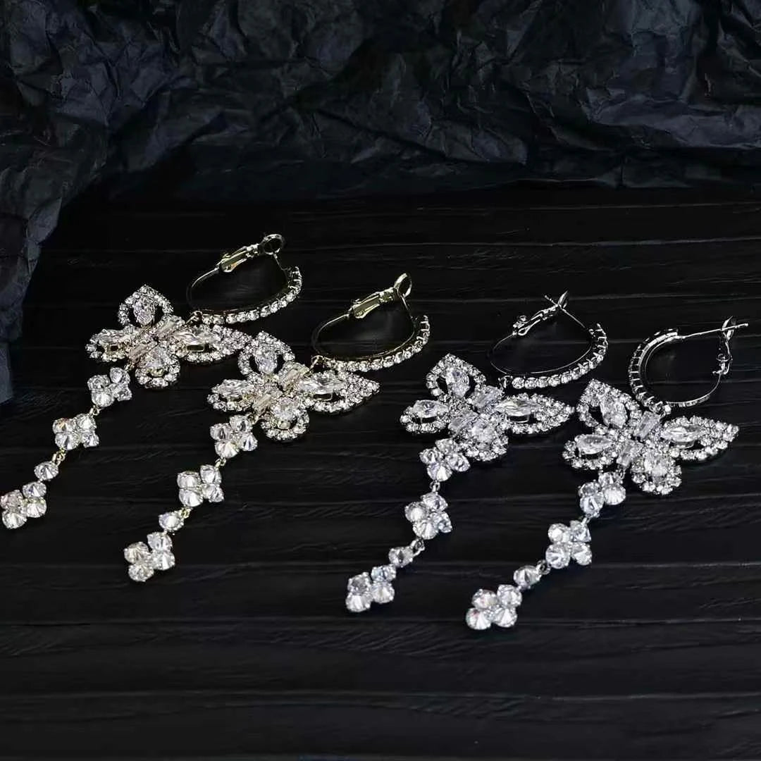 Female Butterfly Decorative Medium Drop Earring Fashion Chic Elegant Graceful Luxurious Wholesale Jewelry Accessory for Holiday