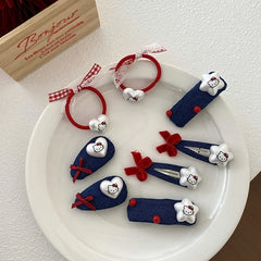 2025 Hot Sale FashionHeart Bowknot Blue Small Hair Ties Snap Clips in Stock Accessories for Children Daily Causal Holiday Use
